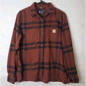 Carhartt Women Rugged Flex Loose Fit Flannel Long Sleeve Plaid Shirt Size M 8-10